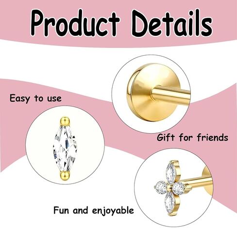 3 PCS Golden Flat Back Earrings, Golden Cartilage Earrings for Women, Lip Helix Piercing Jewelry, Conch Piercing Jewelry Helix Earringss Flatback Earringss for Men in Saudi Arabia