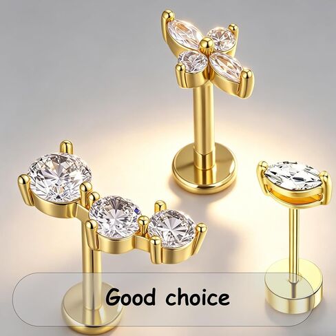 3 PCS Golden Flat Back Earrings, Golden Cartilage Earrings for Women, Lip Helix Piercing Jewelry, Conch Piercing Jewelry Helix Earringss Flatback Earringss for Men in Saudi Arabia