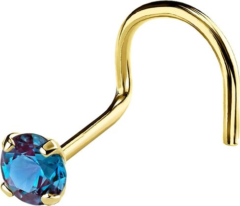 Solid 14K Gold Nose Screw Stud Lab-Alexandrite 22G Cork-screw Nose Stud - 14K White Gold / 14K Yellow Gold June Birthstone Nose Ring Stud in Kuwait