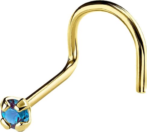 Solid 14K Gold Nose Screw Stud Lab-Alexandrite 22G Cork-screw Nose Stud - 14K White Gold / 14K Yellow Gold June Birthstone Nose Ring Stud in Kuwait