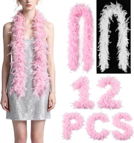 THARAHT 12Pcs- 30g 1.64Yard Chandelle Feather Boa Dancing Wedding Party Halloween Costume Decoration Feathers Boa in Kuwait
