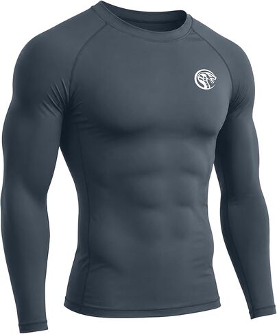 Roadbox Men's UPF 50+ BJJ Rash Guard, Jiu Jitsu Long Sleeve Compression Shirts, MMA Athletic Base Layer Wrestling Grappling in Kuwait