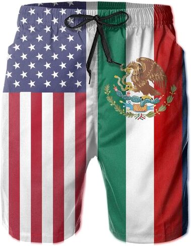 SARA NELL Men's Swim Trunks American Mexican Flag Surfing Beach Board Shorts Swimwear White in Kuwait