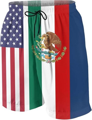 SARA NELL Men's Swim Trunks American Mexican Flag Surfing Beach Board Shorts Swimwear White in Kuwait