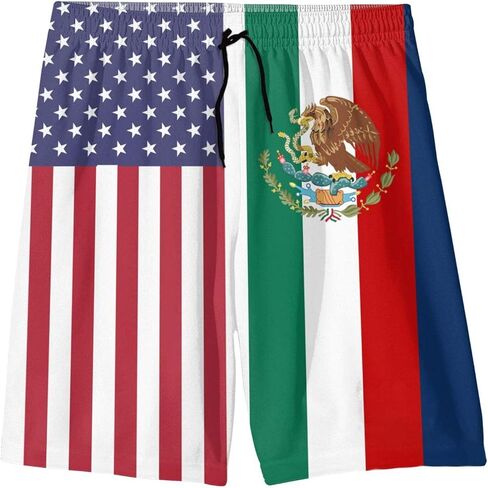 SARA NELL Men's Swim Trunks American Mexican Flag Surfing Beach Board Shorts Swimwear White in Kuwait
