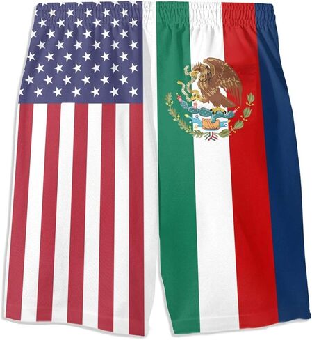 SARA NELL Men's Swim Trunks American Mexican Flag Surfing Beach Board Shorts Swimwear White in Kuwait