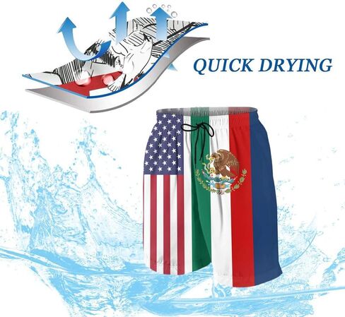 SARA NELL Men's Swim Trunks American Mexican Flag Surfing Beach Board Shorts Swimwear White in Kuwait