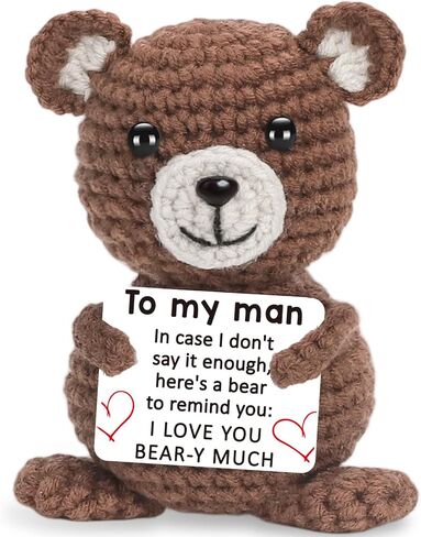 Father Gift from Daughter Son Wife, Father's Day, Handmade Knitted Mini Crochet Bear with Card, Gift for Dad Stepdad Bonus Daddy and Father in Law in Saudi Arabia