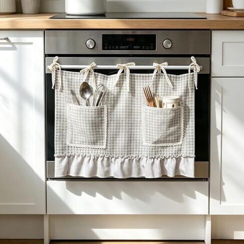 KMSG Vintage Plaid Kitchen Curtain Valance with Storage Pockets Boho Gingham Half Window Drapes for Oven Dishwasher Cabinet Coffee Bar Laundry Room Rod Pocket Top 1 Panel W27 x L20 Inch in Saudi Arabia