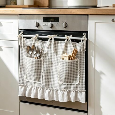 KMSG Vintage Plaid Kitchen Curtain Valance with Storage Pockets Boho Gingham Half Window Drapes for Oven Dishwasher Cabinet Coffee Bar Laundry Room Rod Pocket Top 1 Panel W27 x L20 Inch in Saudi Arabia