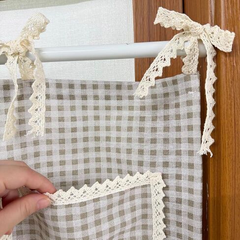 KMSG Vintage Plaid Kitchen Curtain Valance with Storage Pockets Boho Gingham Half Window Drapes for Oven Dishwasher Cabinet Coffee Bar Laundry Room Rod Pocket Top 1 Panel W27 x L20 Inch in Saudi Arabia