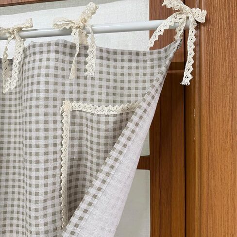 KMSG Vintage Plaid Kitchen Curtain Valance with Storage Pockets Boho Gingham Half Window Drapes for Oven Dishwasher Cabinet Coffee Bar Laundry Room Rod Pocket Top 1 Panel W27 x L20 Inch in Saudi Arabia