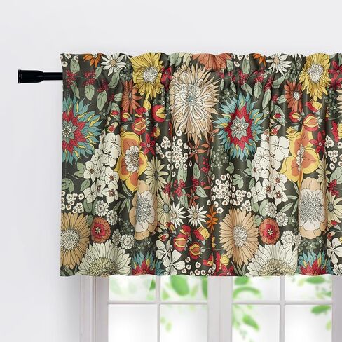 Floral Printed Pastoral Valance, Room Darkening Blackout Valances, Bohemian-Style Window Treatment for Kitchen in Saudi Arabia