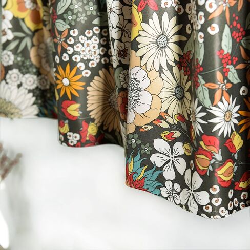 Floral Printed Pastoral Valance, Room Darkening Blackout Valances, Bohemian-Style Window Treatment for Kitchen in Saudi Arabia
