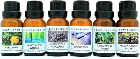 Crazy Candles 6 Bottles Set, Bergamot, Black Pepper Bergamot, Naked in The Woods, Woodstock, Cedarwood Amber, Black Amber & Oak 1/2 Fl Oz Each (15ml) Premium Fragrance Oils in Saudi Arabia