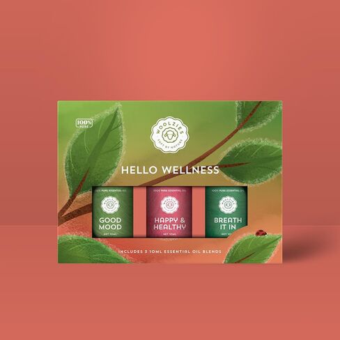 Hello Wellness Essential Oil Set of 3 Pure and Natural Essential Oils for Home, Office, Diffuser | Premium Aromatherapy Blends | Good Mood, Happy & Healthy, Breathe it in in Kuwait