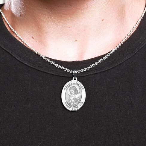 PicturesOnGold.com Saint Louise De Marillac Oval Religious Medal - 1/2 X 2/3 Inch Size of Dime Sterling Silver Pendant - Protection Jewelry Christian Gifts for Men & Women in Kuwait
