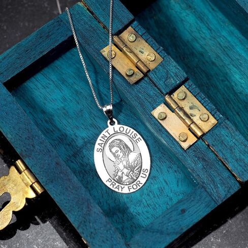 PicturesOnGold.com Saint Louise De Marillac Oval Religious Medal - 1/2 X 2/3 Inch Size of Dime Sterling Silver Pendant - Protection Jewelry Christian Gifts for Men & Women in Kuwait