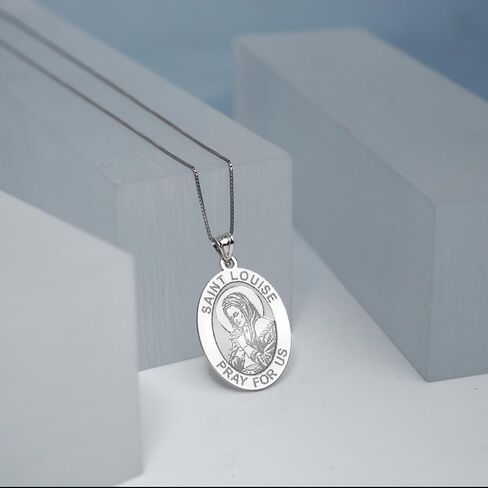 PicturesOnGold.com Saint Louise De Marillac Oval Religious Medal - 1/2 X 2/3 Inch Size of Dime Sterling Silver Pendant - Protection Jewelry Christian Gifts for Men & Women in Kuwait