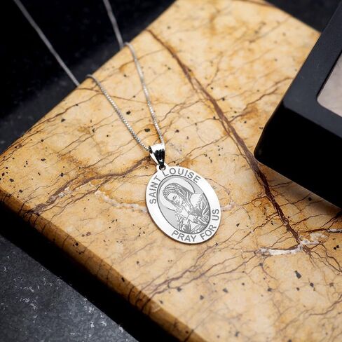 PicturesOnGold.com Saint Louise De Marillac Oval Religious Medal - 1/2 X 2/3 Inch Size of Dime Sterling Silver Pendant - Protection Jewelry Christian Gifts for Men & Women in Kuwait