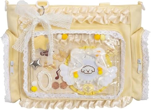 Ita Bag with DIY Accessory Kit - Clear Window Y2K Kawaii Lace Crossbody Bag with Display Insert for Pins & Button Badges in Saudi Arabia