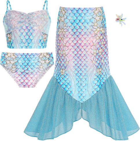 Girls 3Pcs Sequin Swimsuit Set, Bikini with Ruffle Hem Beach Cover Up Skirt, Kids Beach Vacation Wear for 3-12 Years in Saudi Arabia