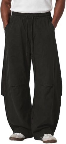 Opomelo Men's Baggy Wide Leg Pants Elastic Waisted Workout Sweatpants Loose Casual Dress Pants with Pocket in Saudi Arabia