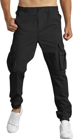 Mens Cargo Joggers Stretch Casual Sweatpants Elastic Waist Drawstring Tapered Pants for Men Hiking Pants with 5 Pockets in Saudi Arabia