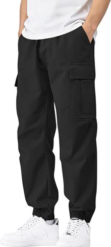 Mens Cargo Joggers Stretch Casual Sweatpants Elastic Waist Drawstring Tapered Pants for Men Hiking Pants with 5 Pockets in Saudi Arabia