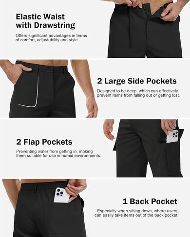 Mens Cargo Joggers Stretch Casual Sweatpants Elastic Waist Drawstring Tapered Pants for Men Hiking Pants with 5 Pockets in Saudi Arabia