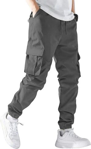 Mens Cargo Joggers Stretch Casual Sweatpants Elastic Waist Drawstring Tapered Pants for Men Hiking Pants with 5 Pockets in Saudi Arabia