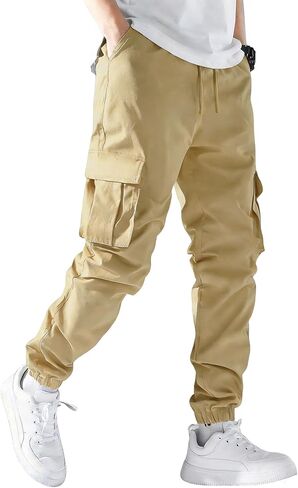 Mens Cargo Joggers Stretch Casual Sweatpants Elastic Waist Drawstring Tapered Pants for Men Hiking Pants with 5 Pockets in Saudi Arabia