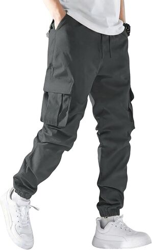 Mens Cargo Joggers Stretch Casual Sweatpants Elastic Waist Drawstring Tapered Pants for Men Hiking Pants with 5 Pockets in Saudi Arabia