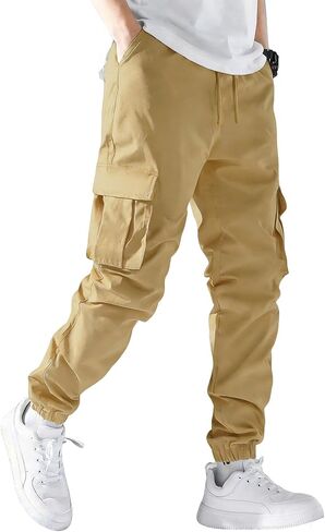 Mens Cargo Joggers Stretch Casual Sweatpants Elastic Waist Drawstring Tapered Pants for Men Hiking Pants with 5 Pockets in Saudi Arabia