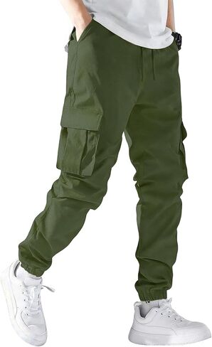 Mens Cargo Joggers Stretch Casual Sweatpants Elastic Waist Drawstring Tapered Pants for Men Hiking Pants with 5 Pockets in Saudi Arabia