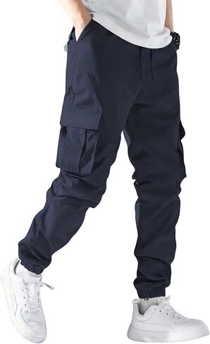 Mens Cargo Joggers Stretch Casual Sweatpants Elastic Waist Drawstring Tapered Pants for Men Hiking Pants with 5 Pockets in Saudi Arabia