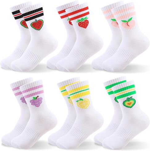 6 Pairs Women's Fruit Heart Socks Cute Novelty Socks for Women Colorful Stripe Design for Athletic Running Home in Kuwait