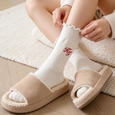 Personalized Embroidered Pilates Grip Socks for Women, Custom Name Ruffled Cute Crew Socks, Monogram Breathable Cotton Sticky Yoga Socks Fitness Trainer Gift for Fitness, Ballet Bar Work & Dance in Saudi Arabia