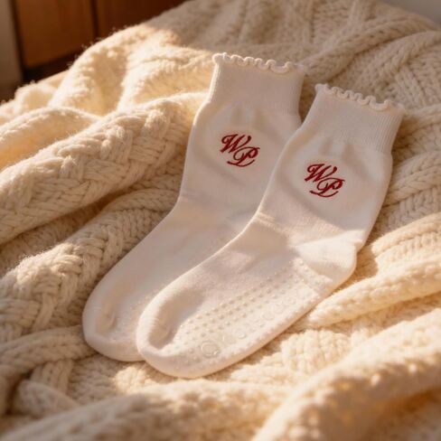 Personalized Embroidered Pilates Grip Socks for Women, Custom Name Ruffled Cute Crew Socks, Monogram Breathable Cotton Sticky Yoga Socks Fitness Trainer Gift for Fitness, Ballet Bar Work & Dance in Saudi Arabia