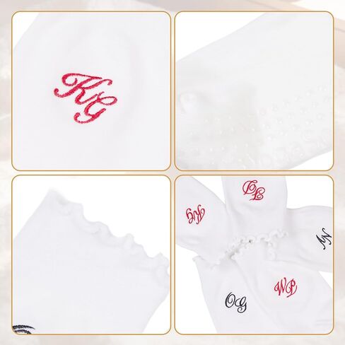 Personalized Embroidered Pilates Grip Socks for Women, Custom Name Ruffled Cute Crew Socks, Monogram Breathable Cotton Sticky Yoga Socks Fitness Trainer Gift for Fitness, Ballet Bar Work & Dance in Saudi Arabia