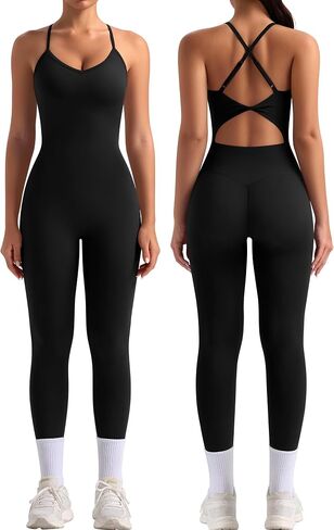 TDIFFUN Women Workout Jumpsuits Sexy Backless One Piece Sleeveless Padded Strappy Gym Bodysuit Sculpt Yoga Outfits Unitard in Saudi Arabia