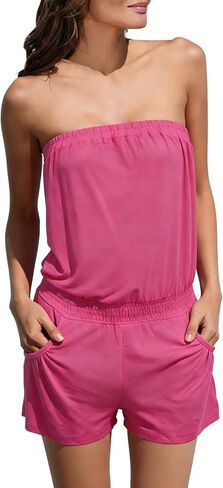 Womens Summer Romper Strapless Beach Vacation Jumpsuit Resort Wear Shorts in Saudi Arabia