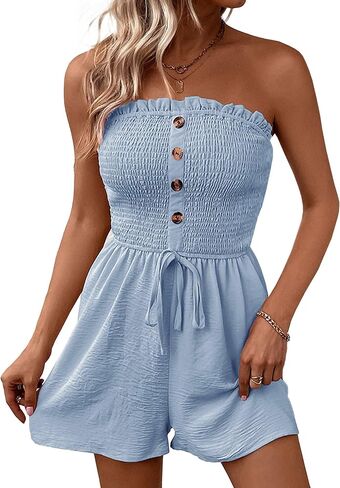Womens Summer Romper Strapless Beach Vacation Jumpsuit Resort Wear Shorts in Saudi Arabia