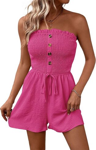 Womens Summer Romper Strapless Beach Vacation Jumpsuit Resort Wear Shorts in Saudi Arabia