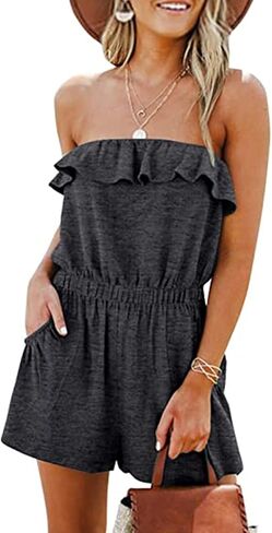 Womens Summer Romper Strapless Beach Vacation Jumpsuit Resort Wear Shorts in Saudi Arabia