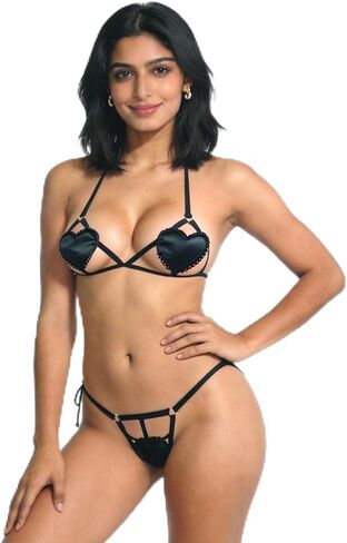 exciting Lives Hearts Style Lingerie Set - Sexy Lingerie Set - Gift for Girlfriend, Wife, for Anniversary, Birthday, Love Gift for Valentine's Day, Honeymoon Black in Saudi Arabia