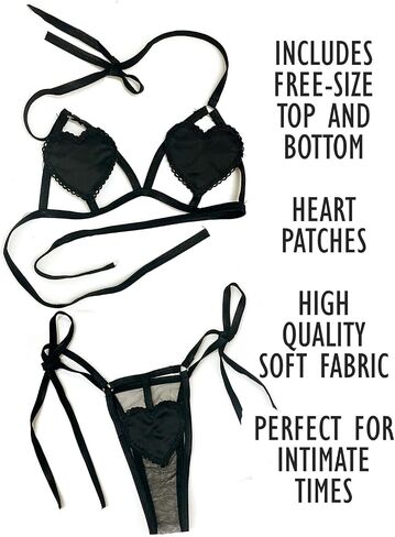 exciting Lives Hearts Style Lingerie Set - Sexy Lingerie Set - Gift for Girlfriend, Wife, for Anniversary, Birthday, Love Gift for Valentine's Day, Honeymoon Black in Saudi Arabia