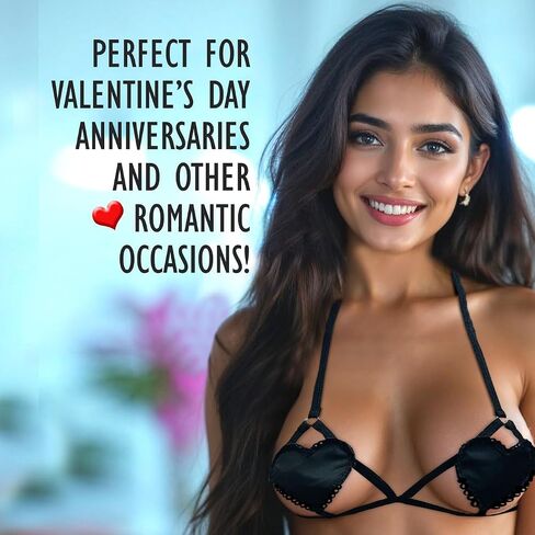 exciting Lives Hearts Style Lingerie Set - Sexy Lingerie Set - Gift for Girlfriend, Wife, for Anniversary, Birthday, Love Gift for Valentine's Day, Honeymoon Black in Saudi Arabia