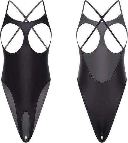 Sexy Crotchless Swimsuit for Women, Micro String Bikini Backless High Cut Thong Leotard Bodysuit Chemise One Piece Swimsuits Black in Kuwait