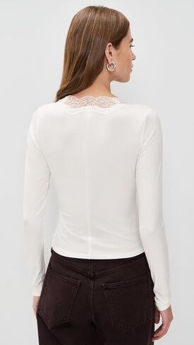 RE/DONE Women's Lace V Neck Long Sleeve Tee in Kuwait